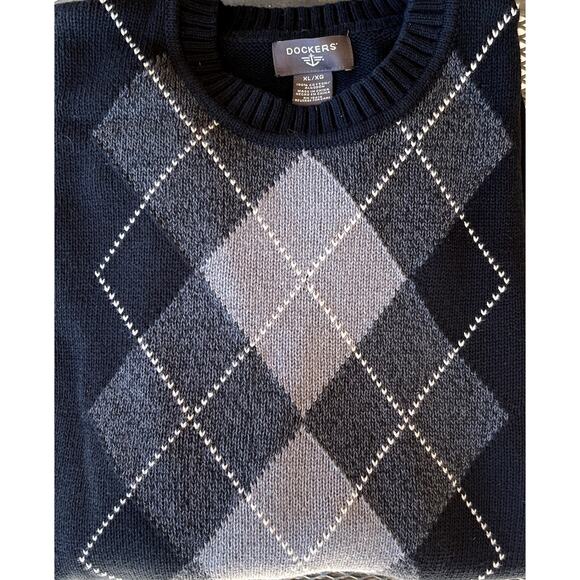 Dockers Knit Crewneck Argyle Sweater Pullover Sweater Black Gray Mens XL Cotton - Picture 2 of 7